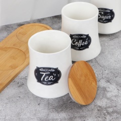 Customized Japan Style Storage Jar, Coffee Bean Tea Sugar Canister, Ceramic Sealed Tank With Airtight Bamboo Lid & Base
