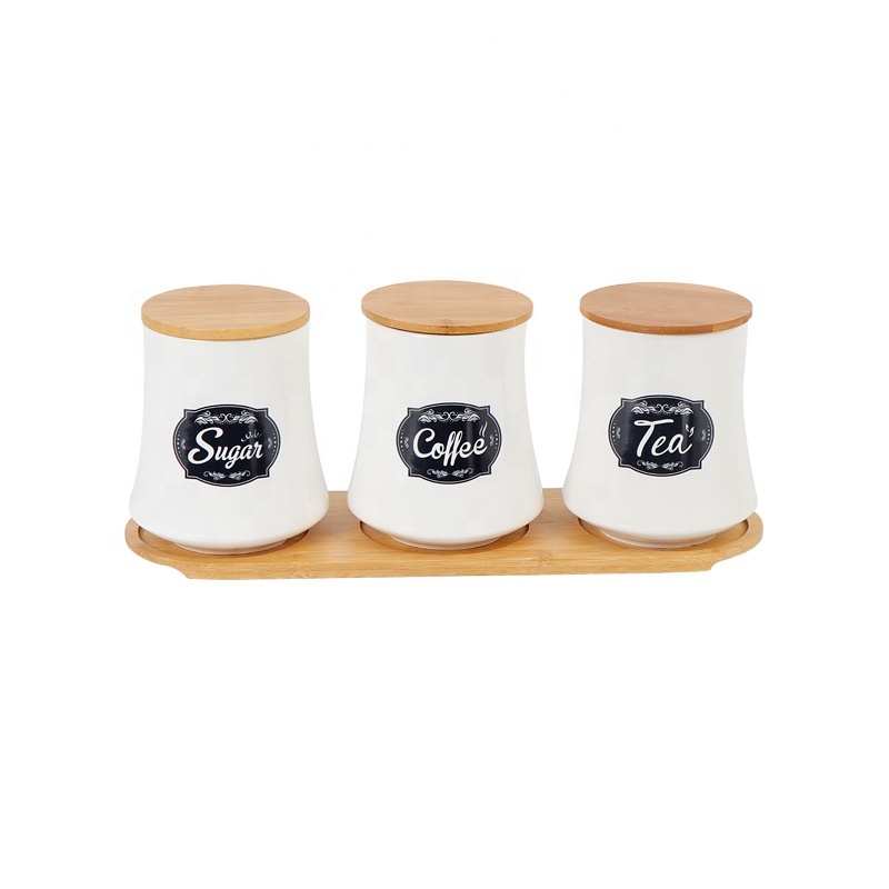 Customized Japan Style Storage Jar, Coffee Bean Tea Sugar Canister, Ceramic Sealed Tank With Airtight Bamboo Lid & Base