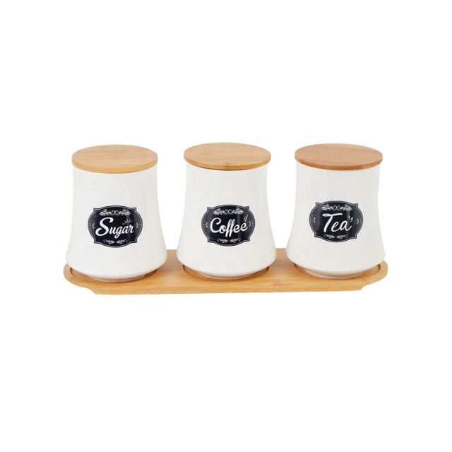 Customized Japan Style Storage Jar, Coffee Bean Tea Sugar Canister, Ceramic Sealed Tank With Airtight Bamboo Lid & Base
