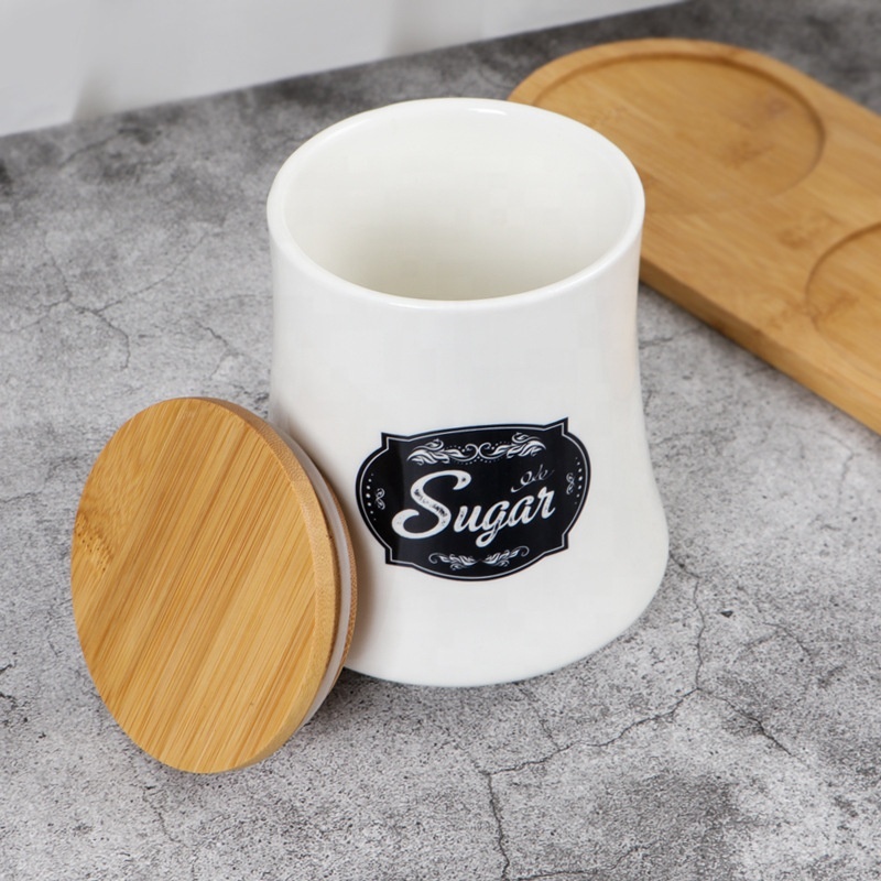Customized Japan Style Storage Jar, Coffee Bean Tea Sugar Canister, Ceramic Sealed Tank With Airtight Bamboo Lid & Base
