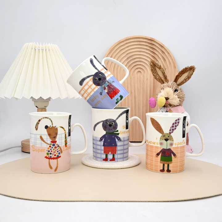 Wholesale Customized logo Cute Ceramic Bunny Reusable 10oz Children Breakfast Milk Cup