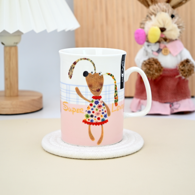 Wholesale Customized logo Cute Ceramic Bunny Reusable 10oz Children Breakfast Milk Cup