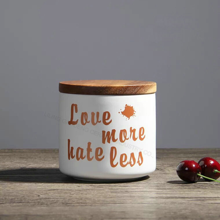 Ceramic Tea  Canister Ceramic Storage Jar with Bamboo Lid Food Jar Kitchenware Sets