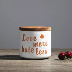 Ceramic Tea  Canister Ceramic Storage Jar with Bamboo Lid Food Jar Kitchenware Sets