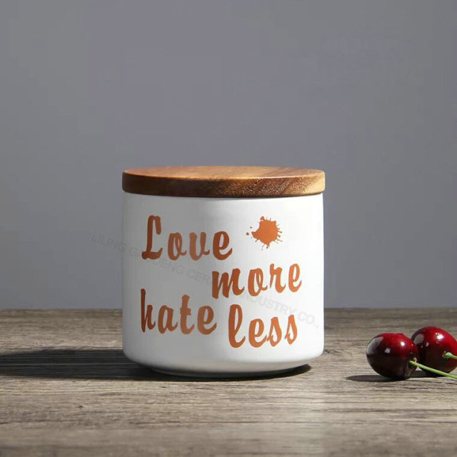 Ceramic Tea  Canister Ceramic Storage Jar with Bamboo Lid Food Jar Kitchenware Sets