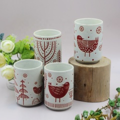 Ceramic Wax Resist Print Candle Cup, Coffee Cup Candles, Christmas Design Empty Candle Cups