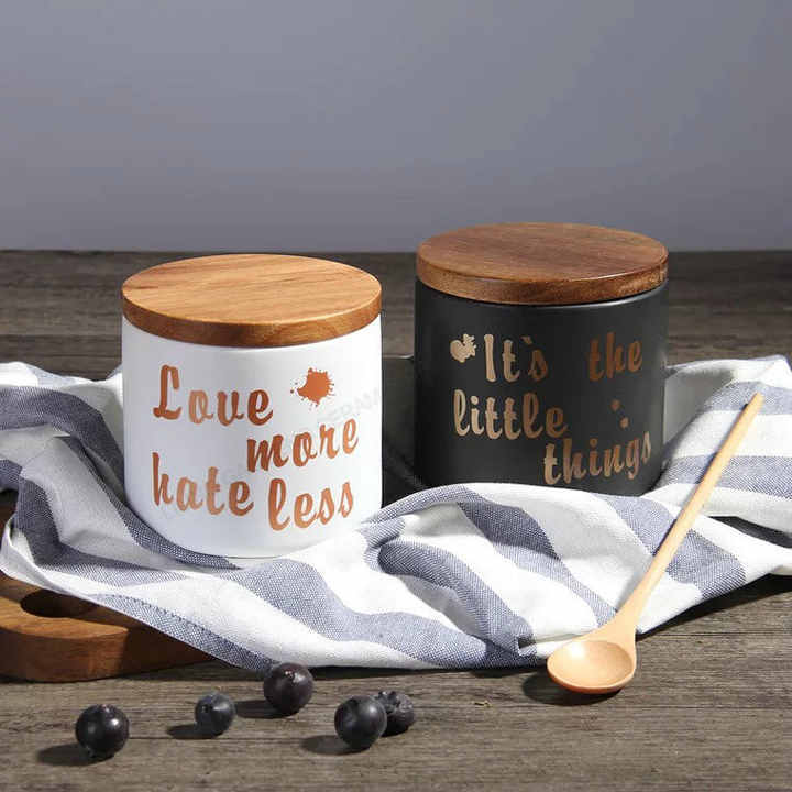 Ceramic Tea  Canister Ceramic Storage Jar with Bamboo Lid Food Jar Kitchenware Sets