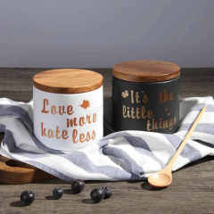 Ceramic Tea  Canister Ceramic Storage Jar with Bamboo Lid Food Jar Kitchenware Sets