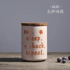 Ceramic Tea Canister Mug with Gold Foil Ceramic Food Storage Jar with Bamboo Lid