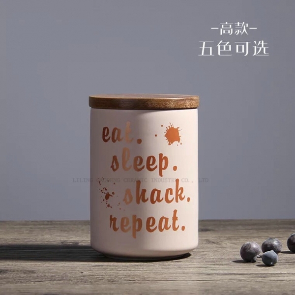 Ceramic Tea Canister Mug with Gold Foil Ceramic Food Storage Jar with Bamboo Lid