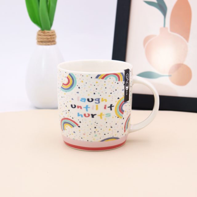 Promotional 12oz Ceramic Coffee Mugs with rainbow Design Custom New Bone China Cups