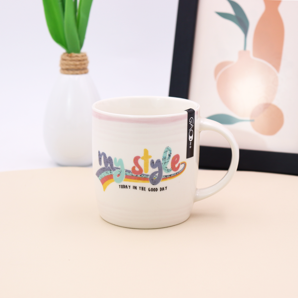 Promotional 12oz Ceramic Coffee Mugs with rainbow Design Custom New Bone China Cups