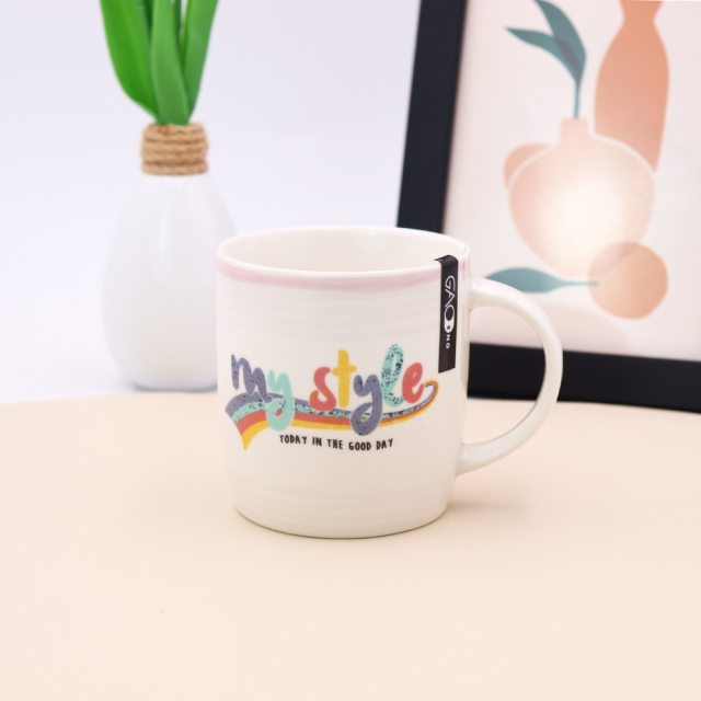 Promotional 12oz Ceramic Coffee Mugs with rainbow Design Custom New Bone China Cups