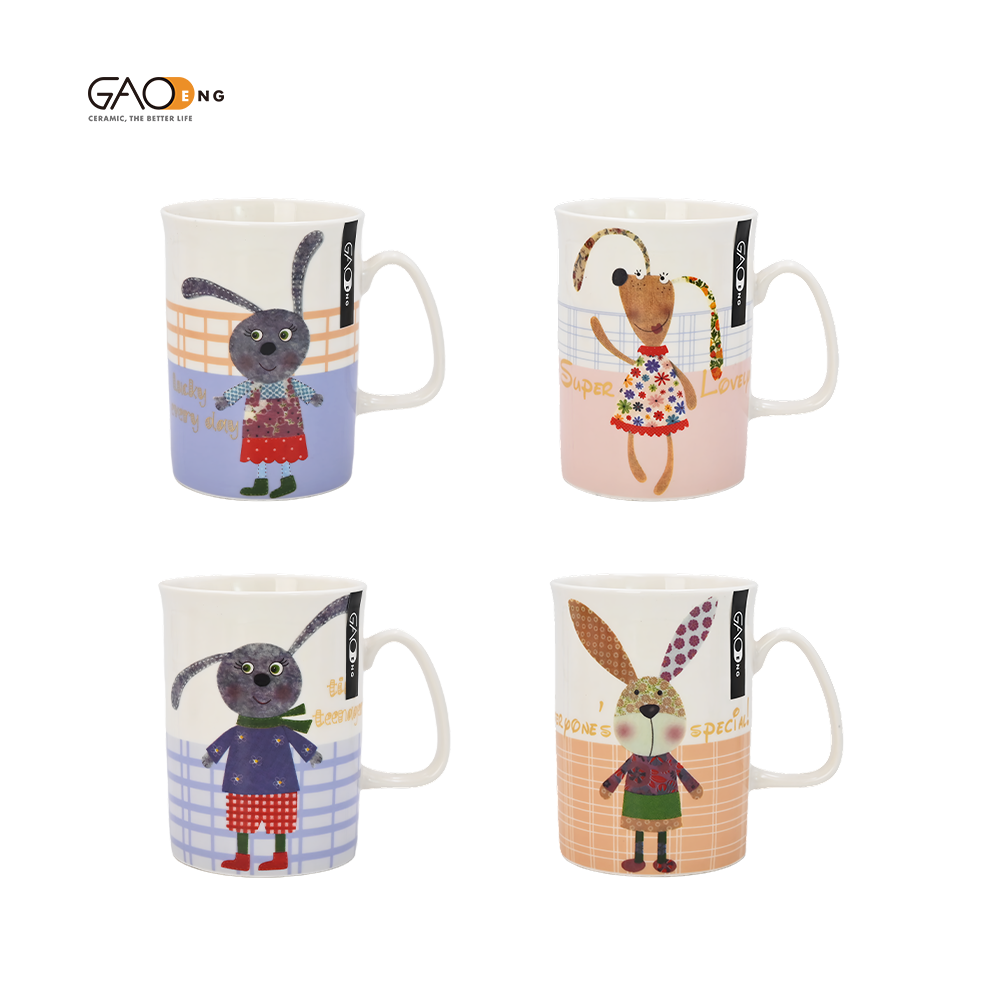 Wholesale Customized logo Cute Ceramic Bunny Reusable 10oz Children Breakfast Milk Cup