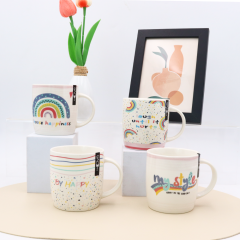 Promotional 12oz Ceramic Coffee Mugs with rainbow Design Custom New Bone China Cups