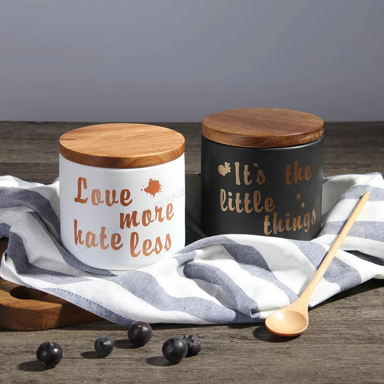 Ceramic Tea  Canister Ceramic Storage Jar with Bamboo Lid Food Jar Kitchenware Sets