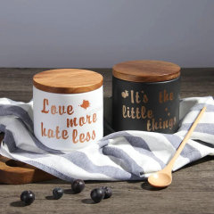 Ceramic Tea  Canister Ceramic Storage Jar with Bamboo Lid Food Jar Kitchenware Sets