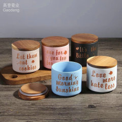 Ceramic Tea  Canister Ceramic Storage Jar with Bamboo Lid Food Jar Kitchenware Sets