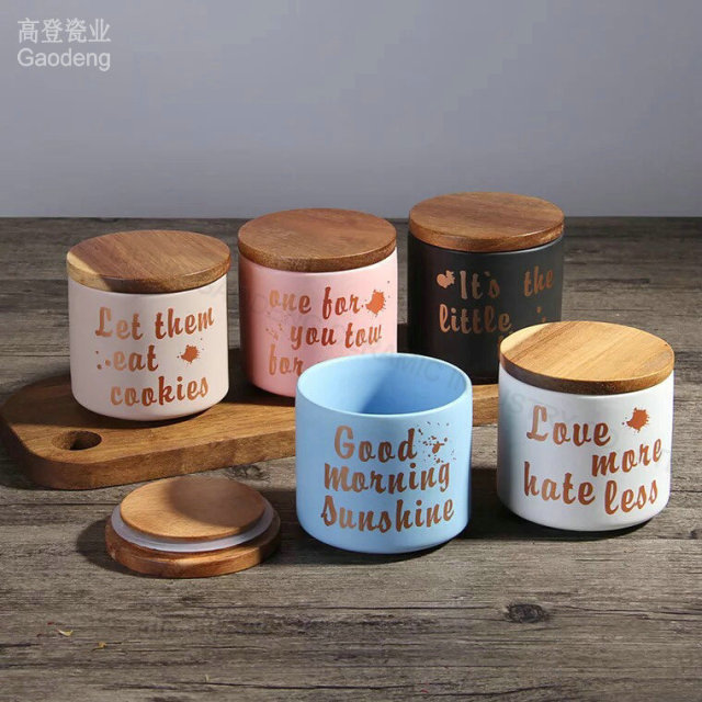 Ceramic Tea  Canister Ceramic Storage Jar with Bamboo Lid Food Jar Kitchenware Sets