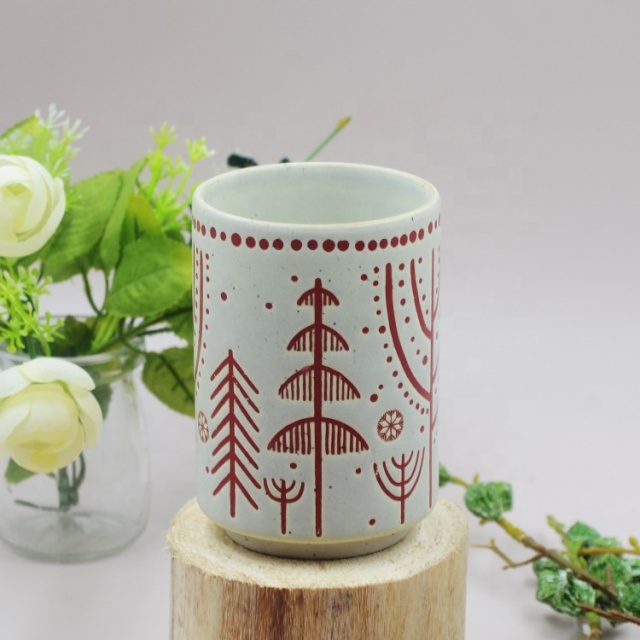 Ceramic Wax Resist Print Candle Cup, Coffee Cup Candles, Christmas Design Empty Candle Cups