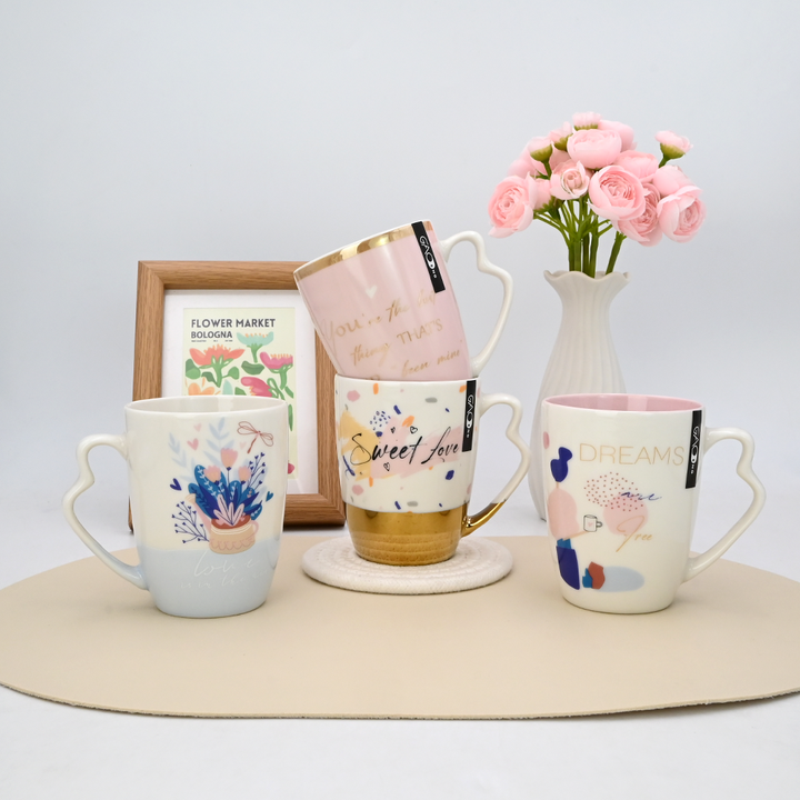 11oz Microwave Oven Safety High Quality Gold Plated Ceramic Coffee Cups with Unique Handles