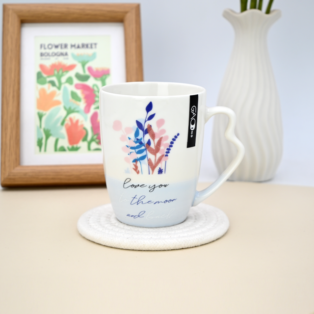 11oz Microwave Oven Safety High Quality Gold Plated Ceramic Coffee Cups with Unique Handles