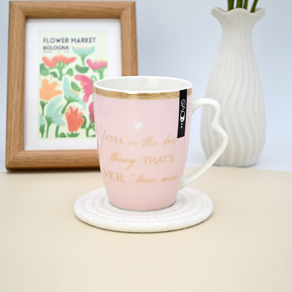 11oz Microwave Oven Safety High Quality Gold Plated Ceramic Coffee Cups with Unique Handles