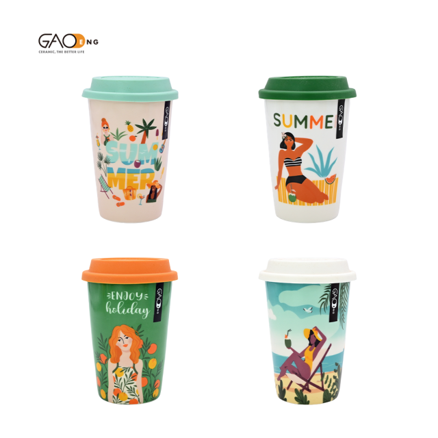 Gaodeng Hot Selling Summer Collection Ceramic Travel Mug With Silicone Lid for Daily Use Wholesale Prices Coffee Cups