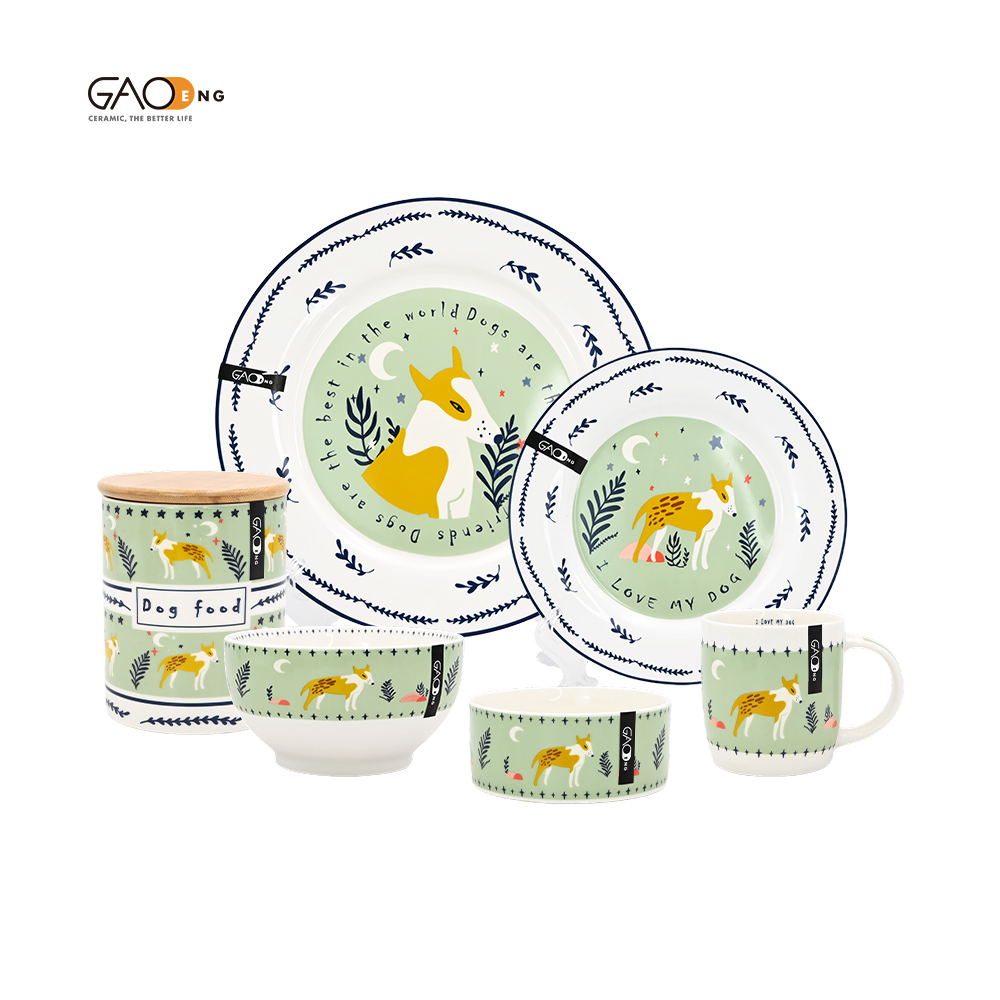 Cute Pet Printing European Style Ceramic Tableware With Pet Bowl Cartoon Dog Design Porcelain Tableware for Restaurant