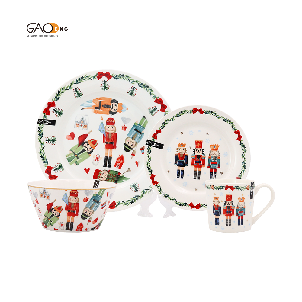 Wholesale High Quality White Ceramic Dinnerware Set  Custom Christmas Design Dinnerware
