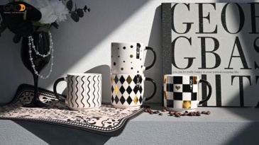 Wholesale Modern Black White Gold Ceramic Mug Set Geometric Diamond Wave Polka Dot Checkerboard Porcelain Coffee Mugs Custom Logo Home Drinkware Gift