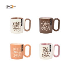 GaoDeng Creative Big Loop Handle Ceramic Coffee Mug Vintage Coffee Letter Print Two-tone Interior Tea Cup Ins Style Home Office Water Cup Gift Mug