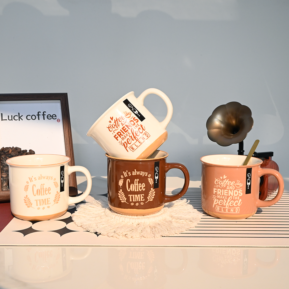 Vintage Imitation Enamel Ceramic Coffee Mug Retro Letter Print Porcelain Cup Home Cafe Drinking Mug Wholesale Custom Logo