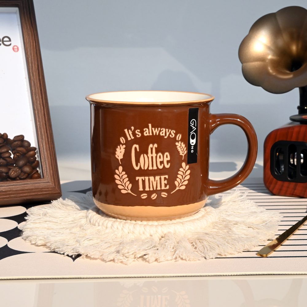 Vintage Imitation Enamel Ceramic Coffee Mug Retro Letter Print Porcelain Cup Home Cafe Drinking Mug Wholesale Custom Logo