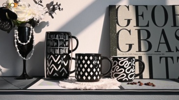 Black Matte Ceramic Coffee Mug Hand Painted Abstract Geometric Line Art Water Cup Nordic Ins Home Office Drinkware Gift Mug