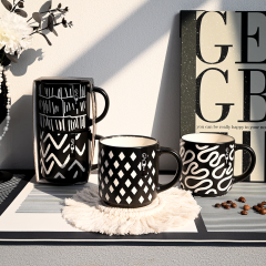 Black Matte Ceramic Coffee Mug Hand Painted Abstract Geometric Line Art Water Cup Nordic Ins Home Office Drinkware Gift Mug