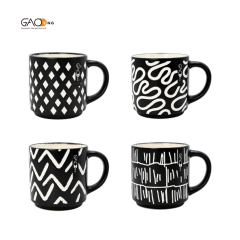 Black Matte Ceramic Coffee Mug Hand Painted Abstract Geometric Line Art Water Cup Nordic Ins Home Office Drinkware Gift Mug