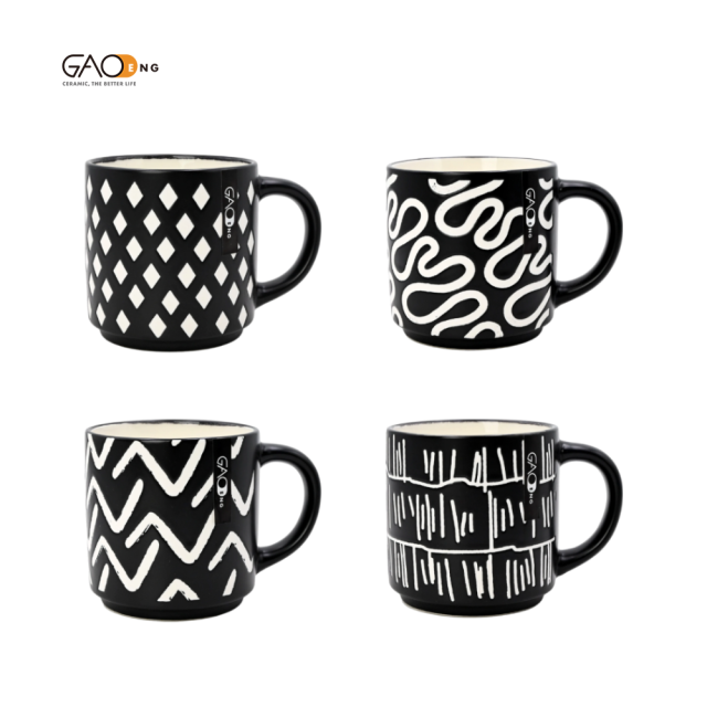 Black Matte Ceramic Coffee Mug Hand Painted Abstract Geometric Line Art Water Cup Nordic Ins Home Office Drinkware Gift Mug
