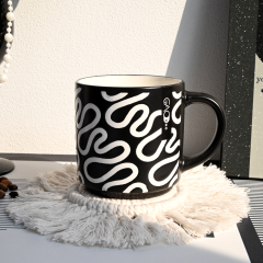 Black Matte Ceramic Coffee Mug Hand Painted Abstract Geometric Line Art Water Cup Nordic Ins Home Office Drinkware Gift Mug