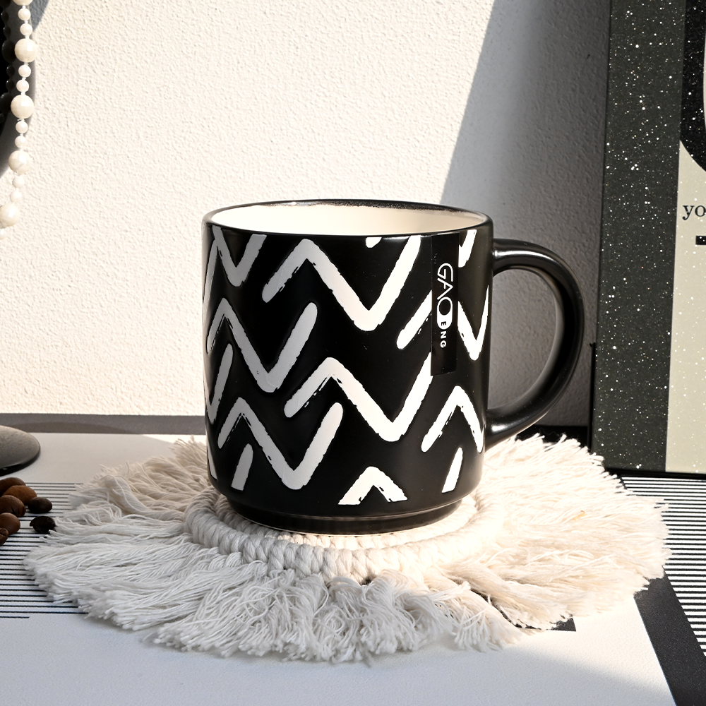 Black Matte Ceramic Coffee Mug Hand Painted Abstract Geometric Line Art Water Cup Nordic Ins Home Office Drinkware Gift Mug