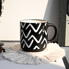 Black Matte Ceramic Coffee Mug Hand Painted Abstract Geometric Line Art Water Cup Nordic Ins Home Office Drinkware Gift Mug