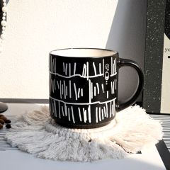 Black Matte Ceramic Coffee Mug Hand Painted Abstract Geometric Line Art Water Cup Nordic Ins Home Office Drinkware Gift Mug