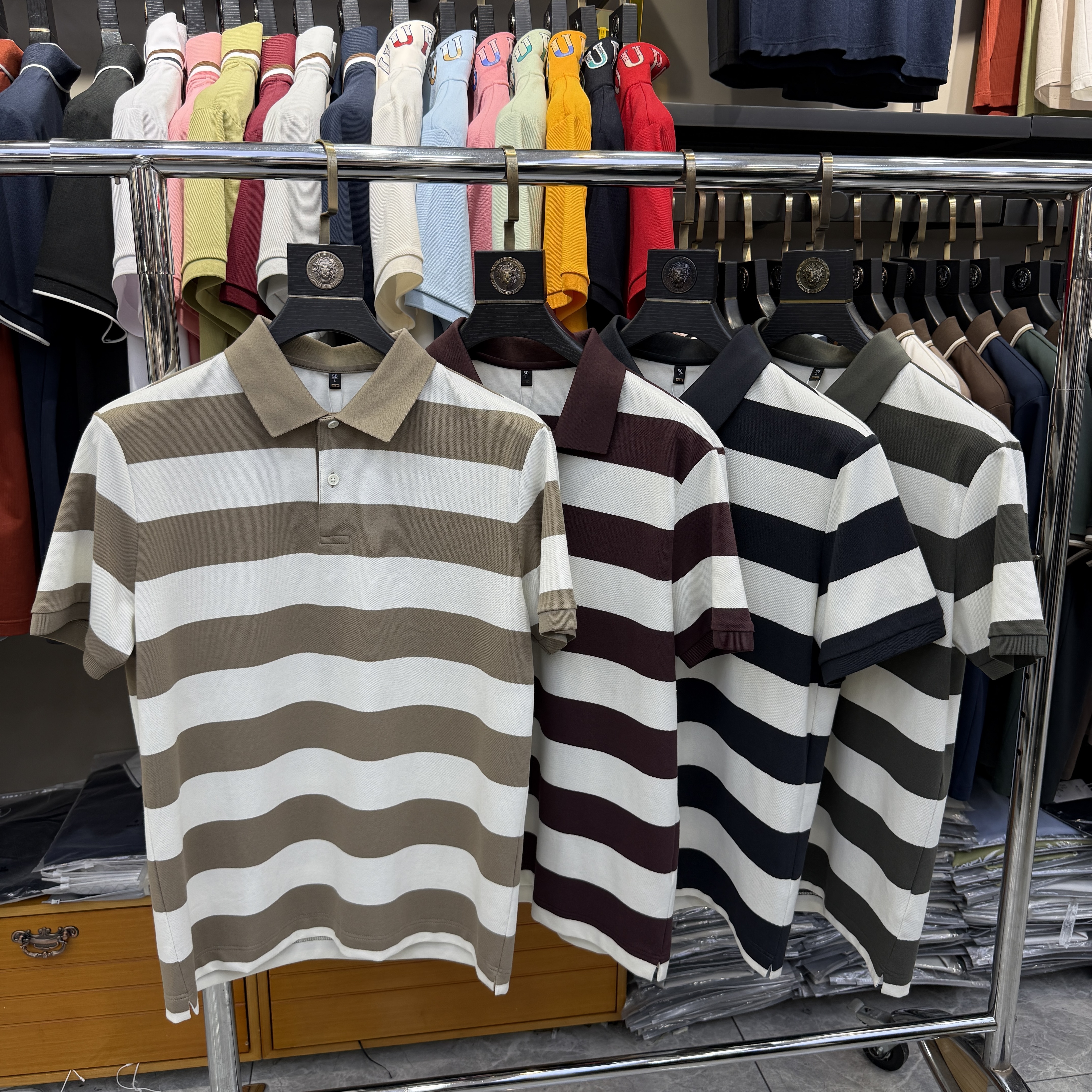 JM6219 58% Polyester 39% Cotton 3% Spandex Yarn-Dyed Strip  Polo Shirt