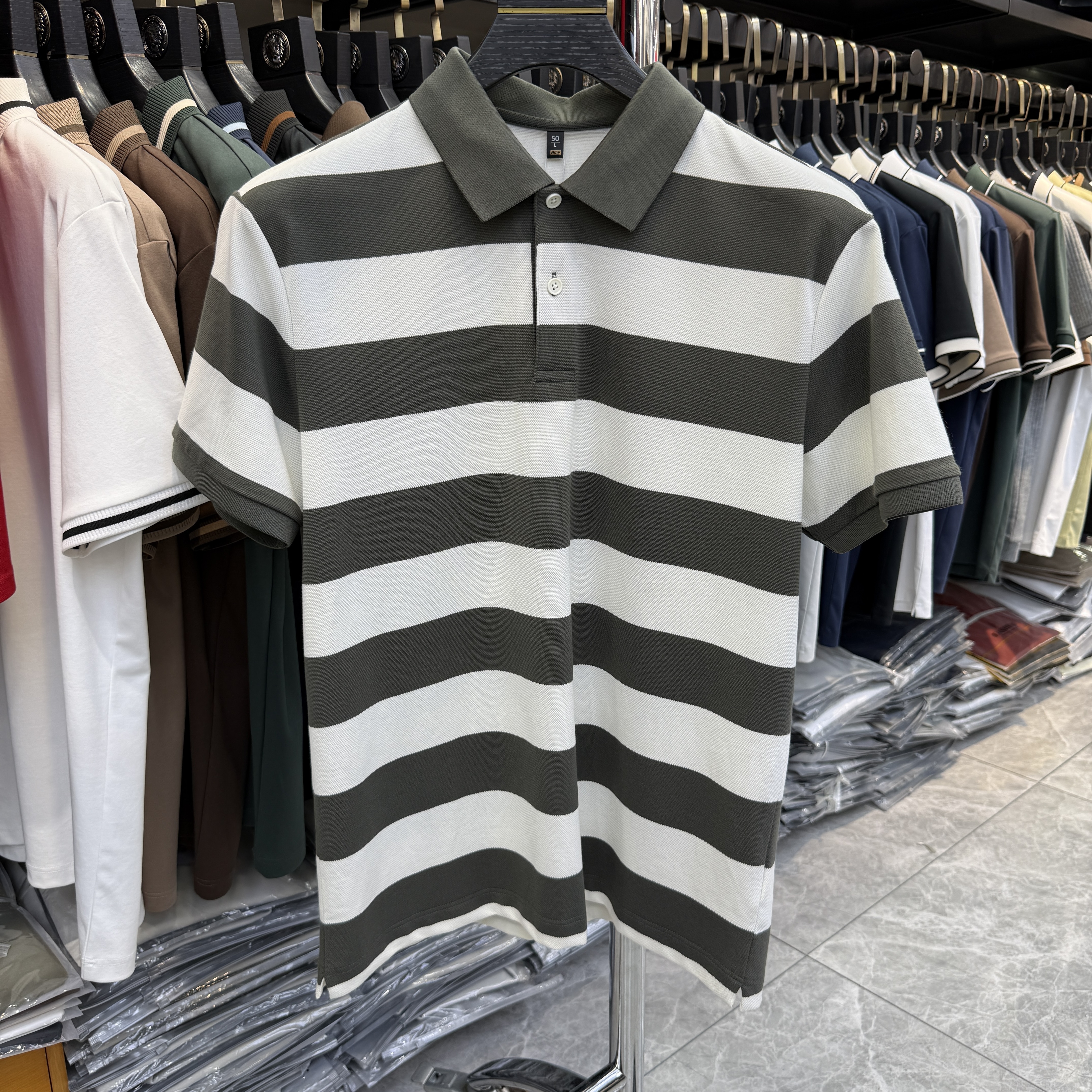 JM6219 58% Polyester 39% Cotton 3% Spandex Yarn-Dyed Strip  Polo Shirt