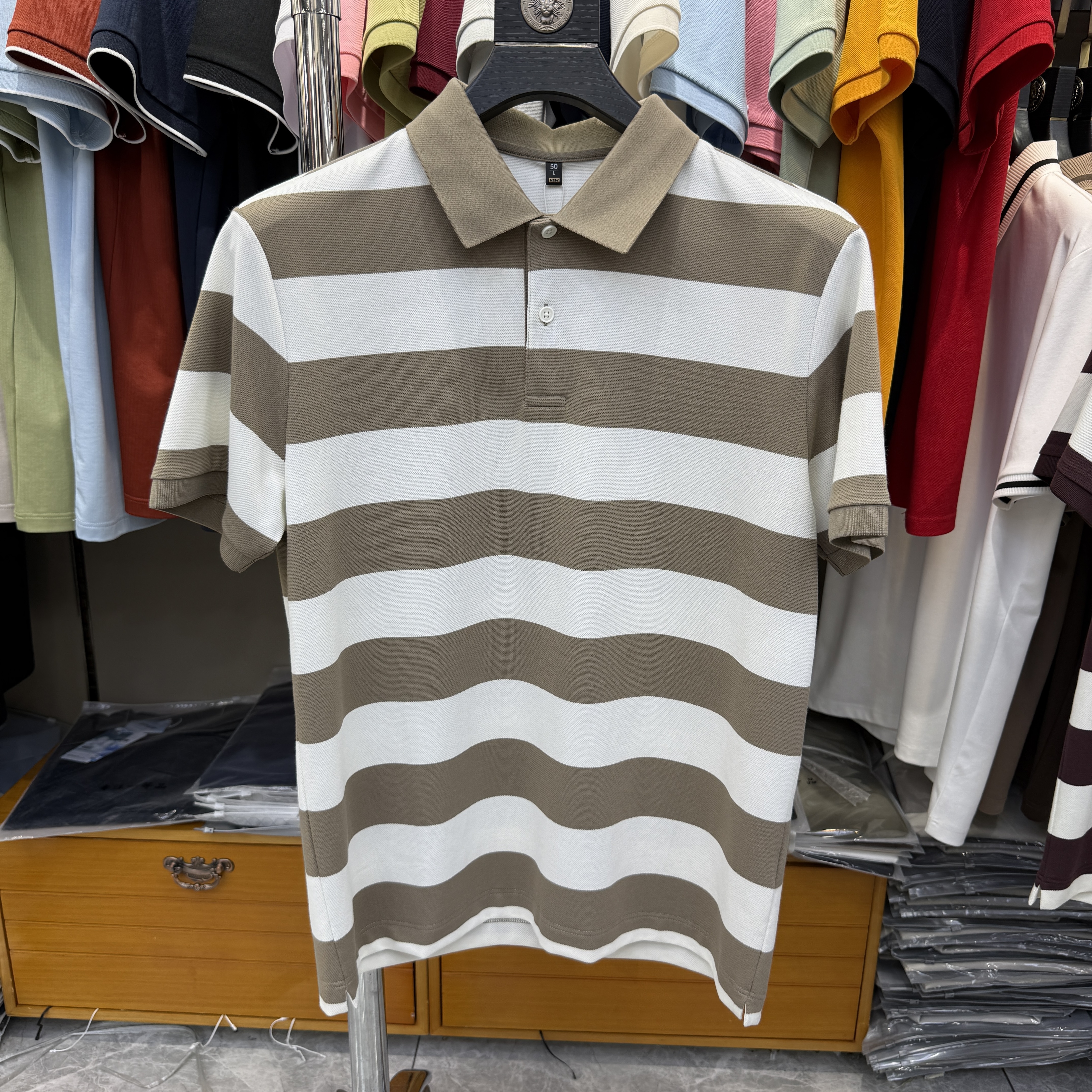 JM6219 58% Polyester 39% Cotton 3% Spandex Yarn-Dyed Strip  Polo Shirt