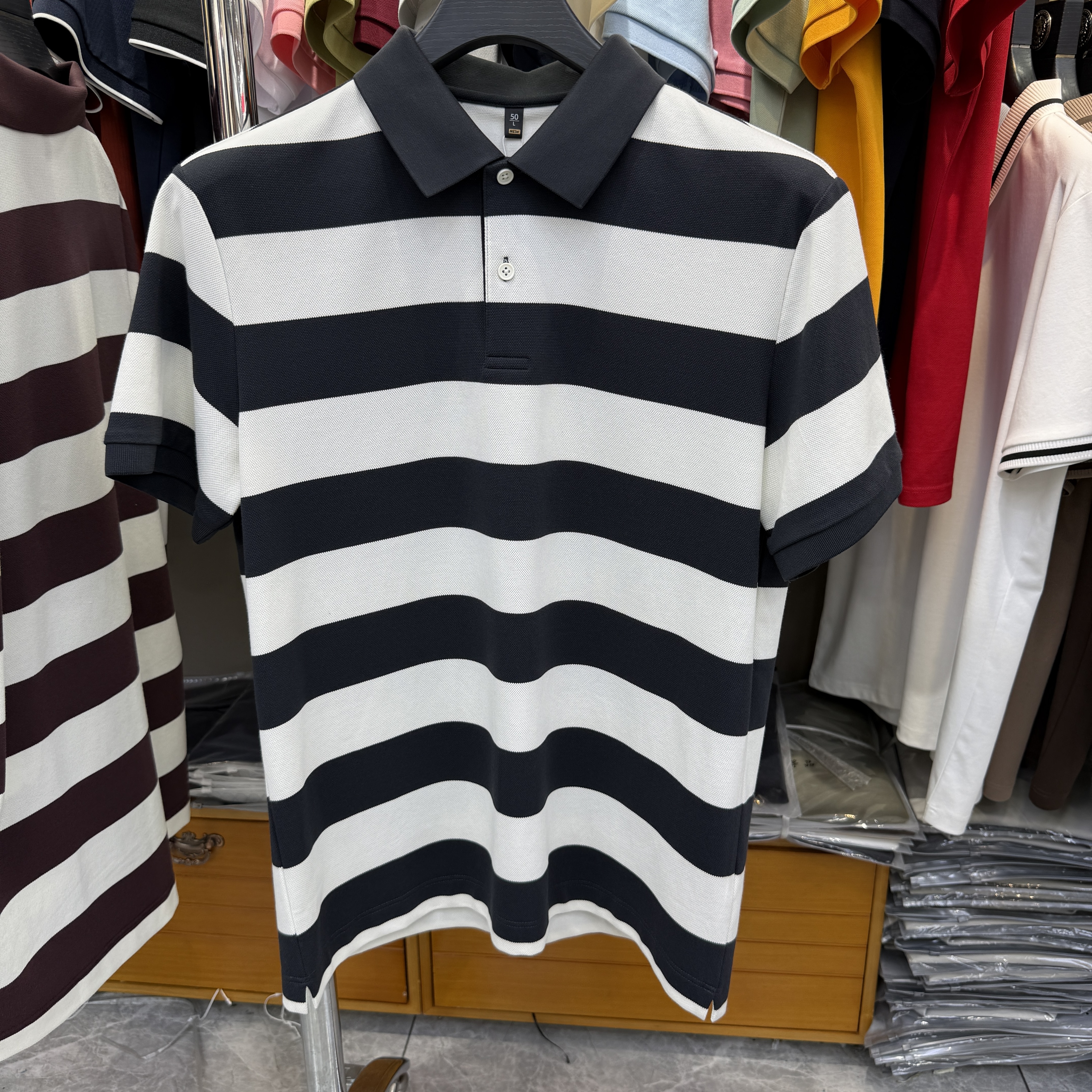 JM6219 58% Polyester 39% Cotton 3% Spandex Yarn-Dyed Strip  Polo Shirt