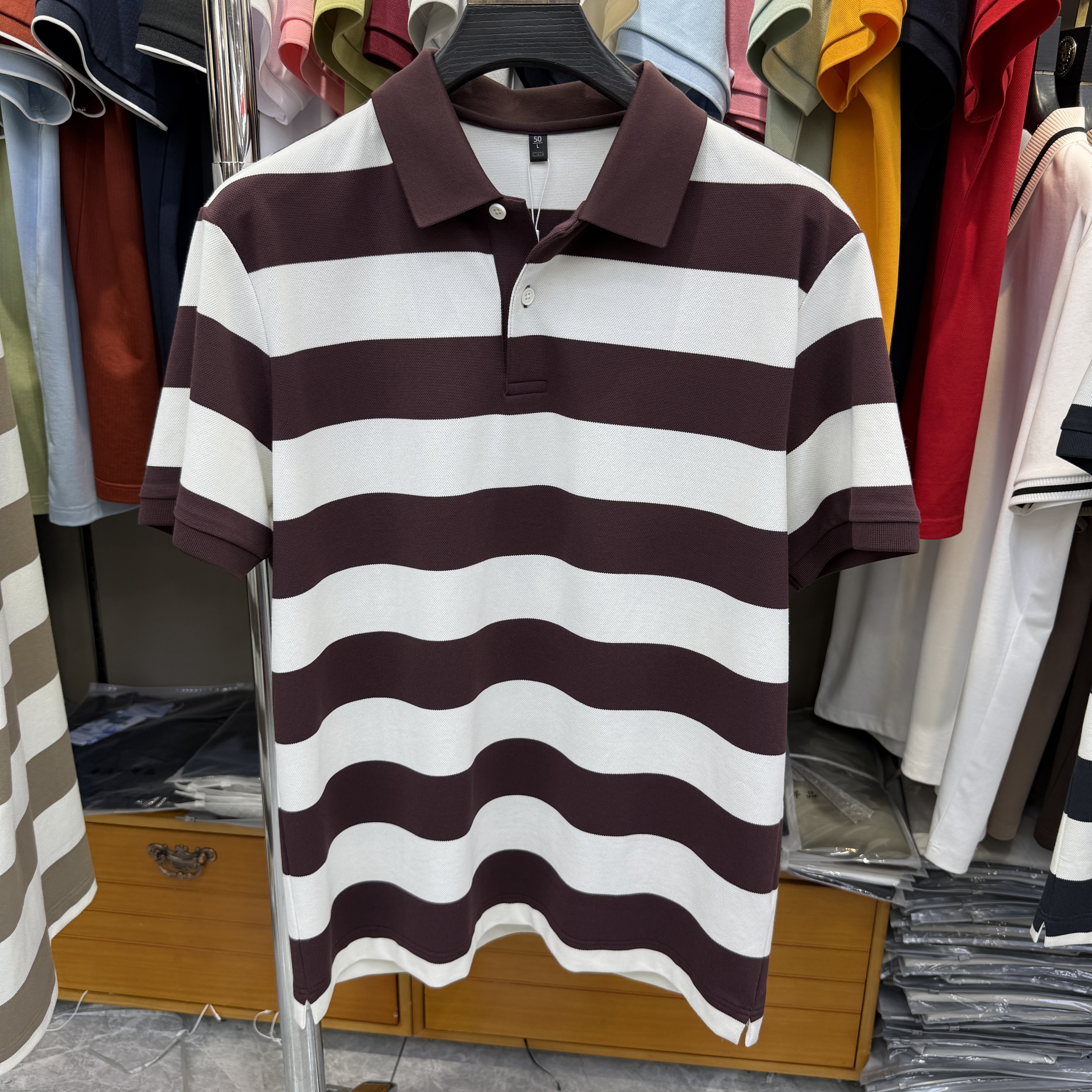 JM6219 58% Polyester 39% Cotton 3% Spandex Yarn-Dyed Strip  Polo Shirt