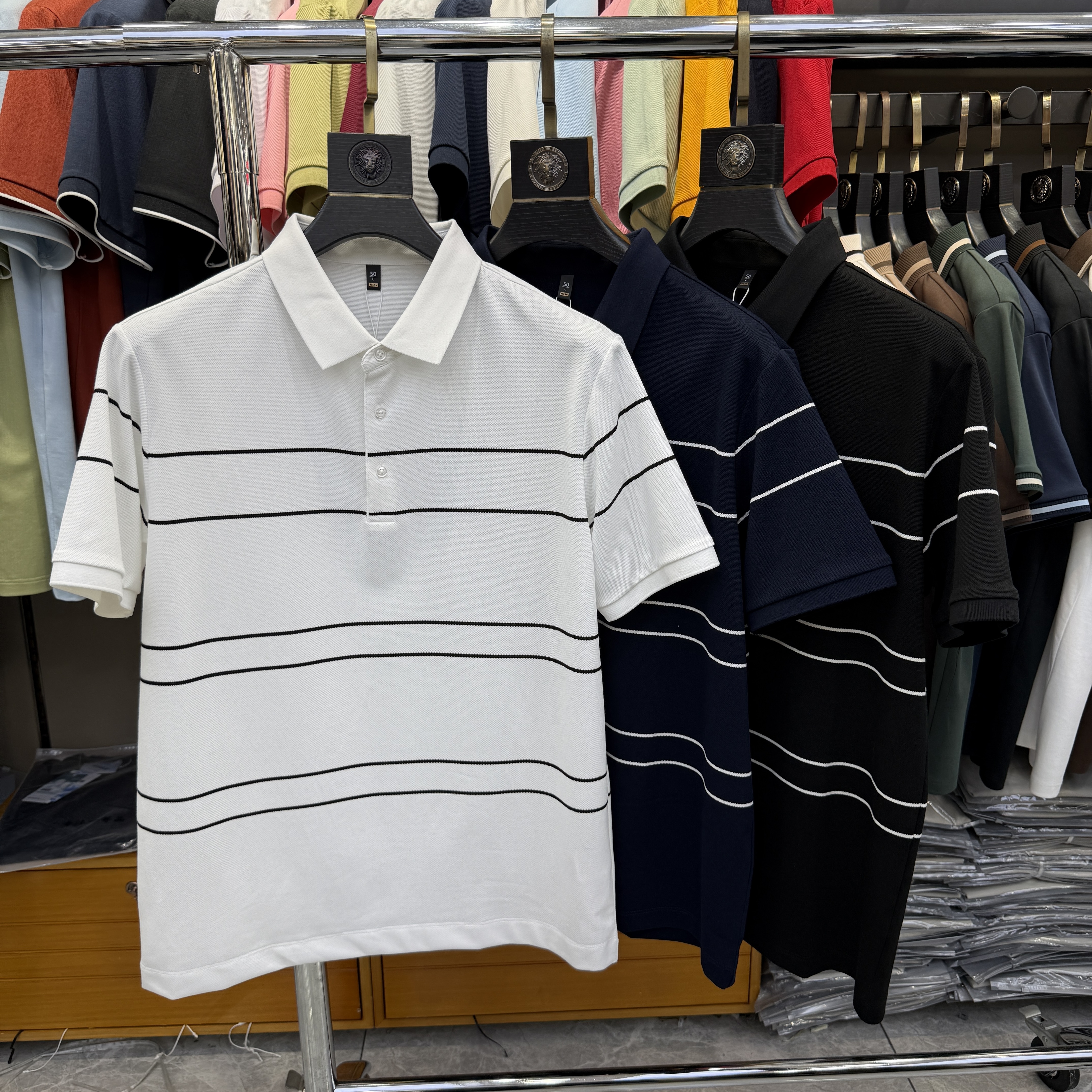 JM6281 58% Polyester 39% Cotton 3% Spandex Yarn-Dyed Strip  Polo Shirt