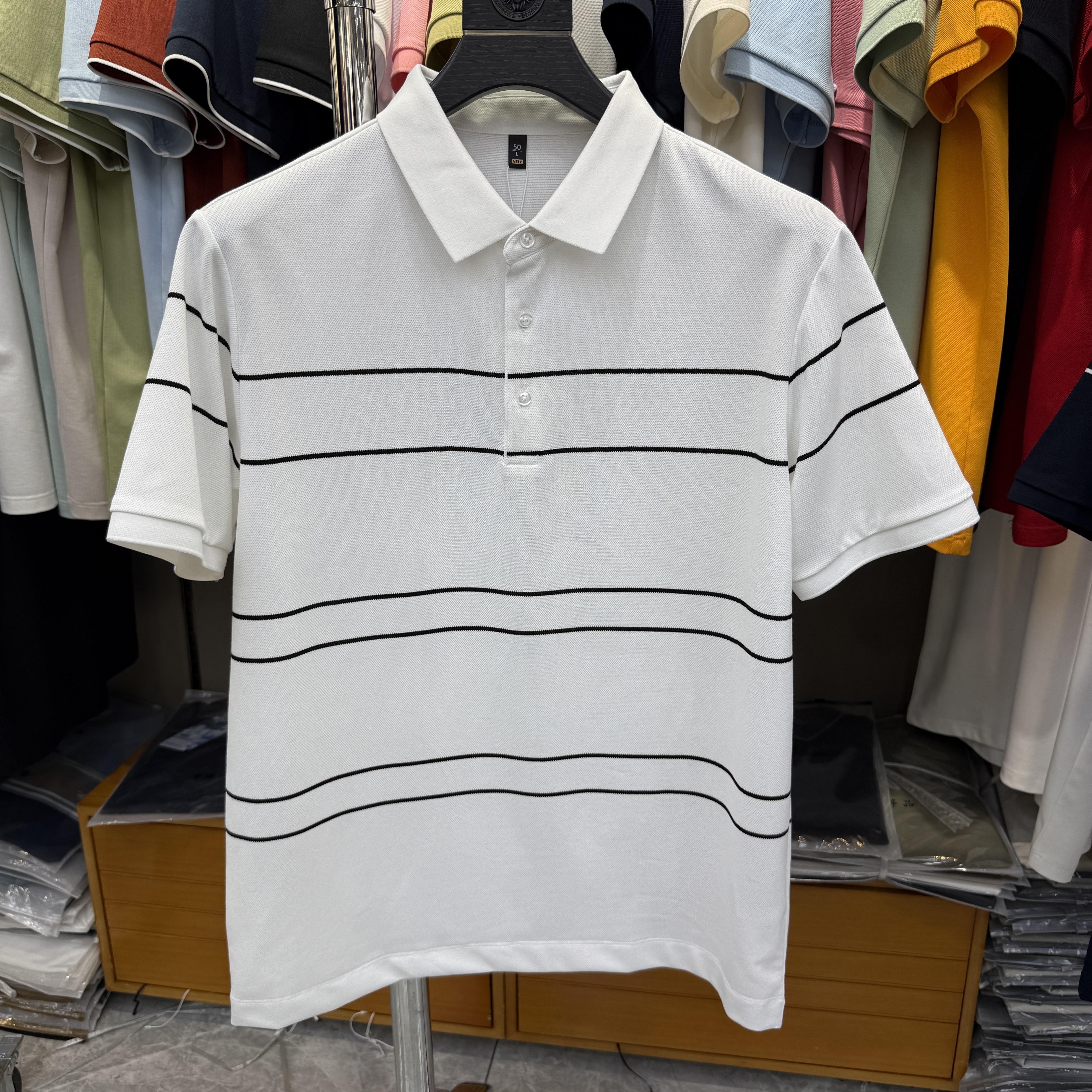 JM6281 58% Polyester 39% Cotton 3% Spandex Yarn-Dyed Strip  Polo Shirt