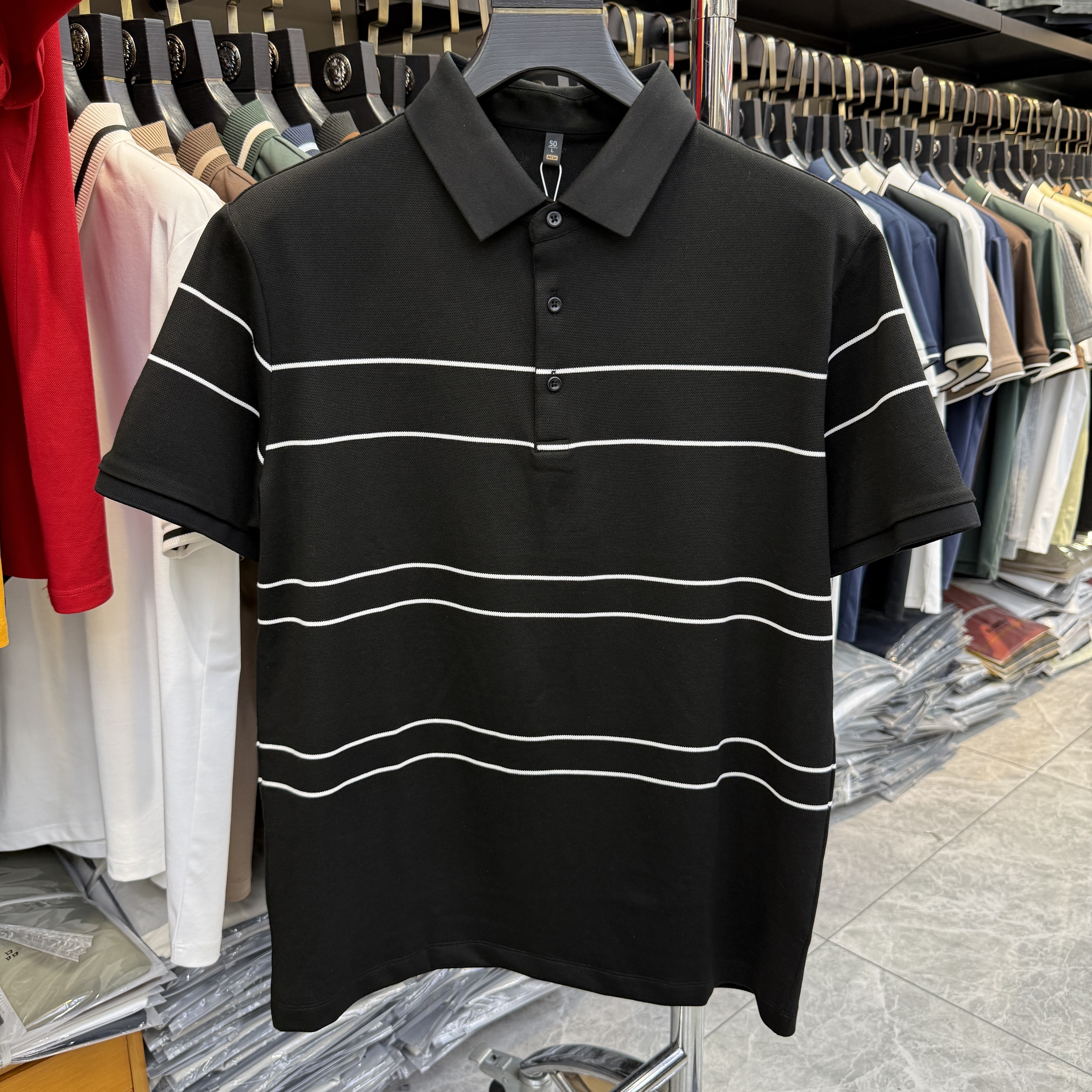 JM6281 58% Polyester 39% Cotton 3% Spandex Yarn-Dyed Strip  Polo Shirt